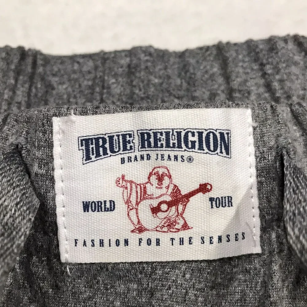TRUE RELIGION Loungewear Fleece Jogger Men L 34x30 Gray Drawstring Elastic Cuff